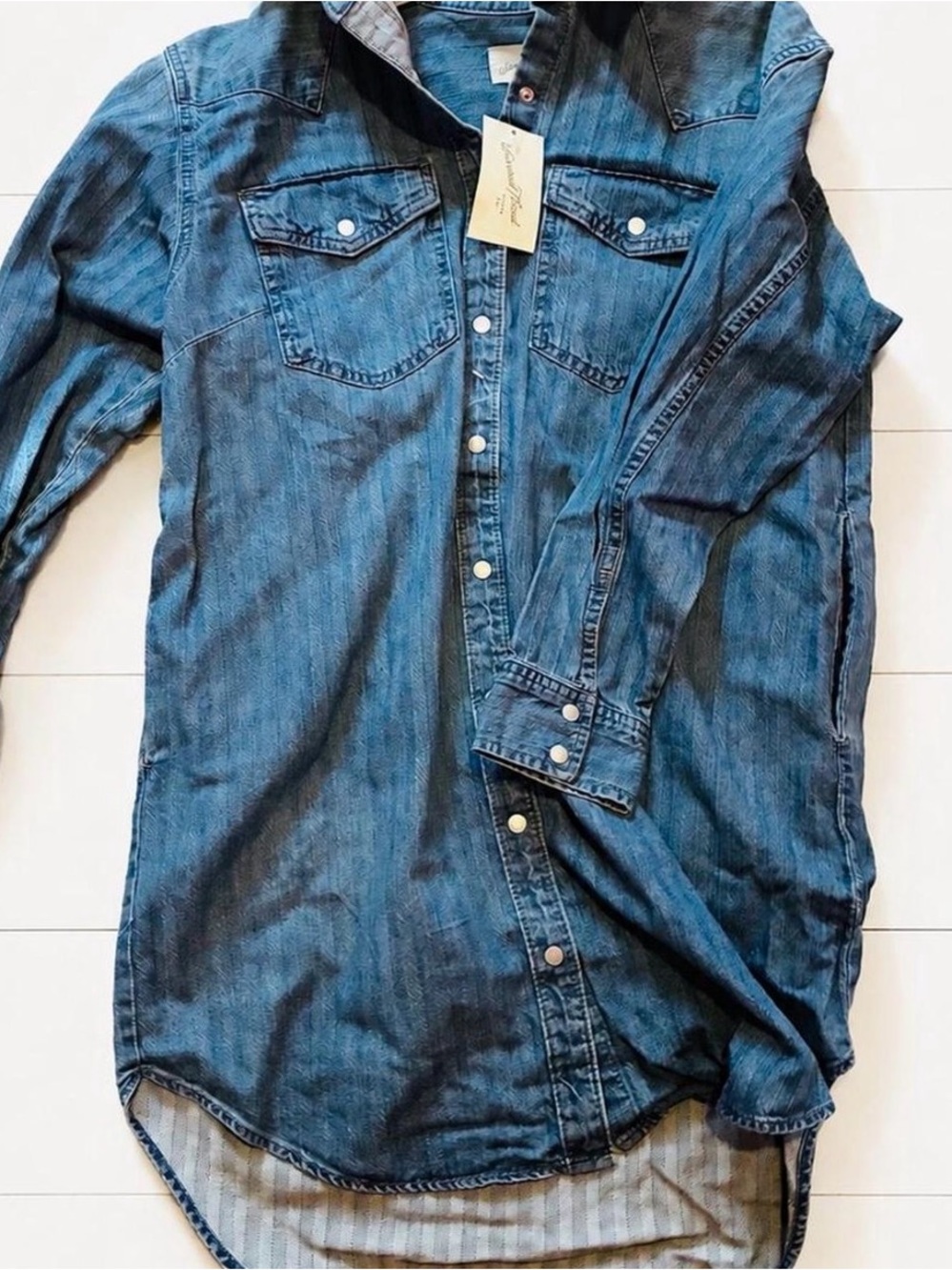 Denim Button-Up Shirt Dress in Medium Blue - Picture 2 of 2